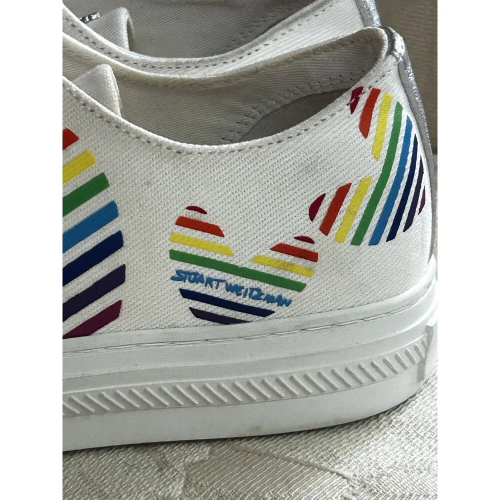 Stuart Weitzman Ollie Heart Sneakers Rainbow Pride Size 6 US Shoes White Comfy
